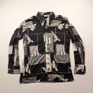 Vintage 70s Marcel of Paris Geometric Disco Dagger Coller Button Up Party Shirt